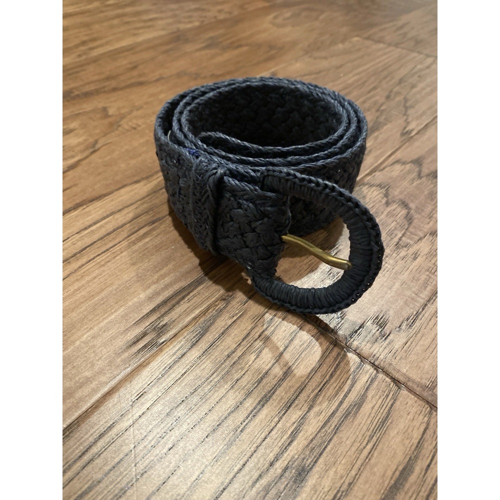 Lauren Ralph Lauren Braided Navy Belt with Brass-Tone Round Buckle